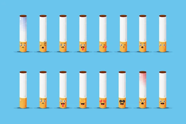 Cigarro Bonito Com Emoticons Definido —  Vetores de Stock