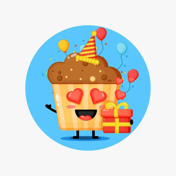 Leuke Muffins Mascotte Verjaardag — Stockvector
