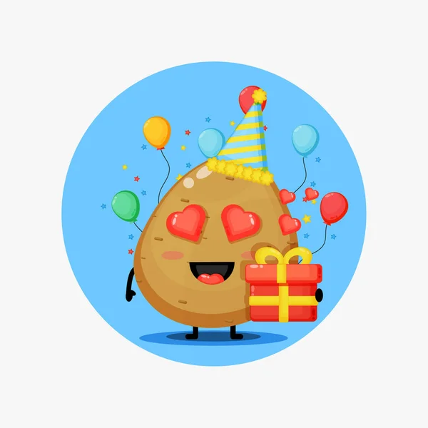 Mascotte Mignonne Légumes Pomme Terre Jour Son Anniversaire — Image vectorielle