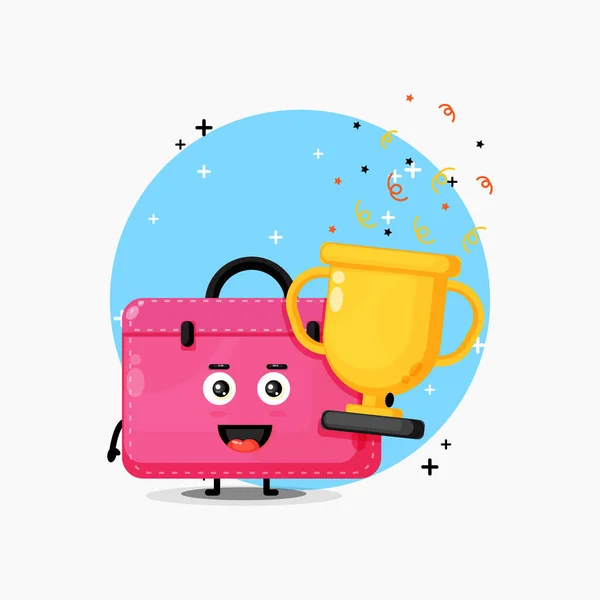 Linda Mascota Bolsa Trabajo Levanta Trofeo — Vector de stock