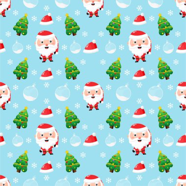 Noel temalı kusursuz desen. Sevimli Noel Baba ve Noel ağacı