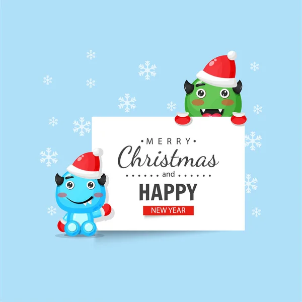 Niedliche Monster Mit Weihnachts Und Neujahrskarten — Stockvektor