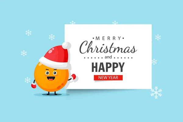 Mascote Laranja Bonito Deseja Lhe Feliz Natal Feliz Ano Novo — Vetor de Stock