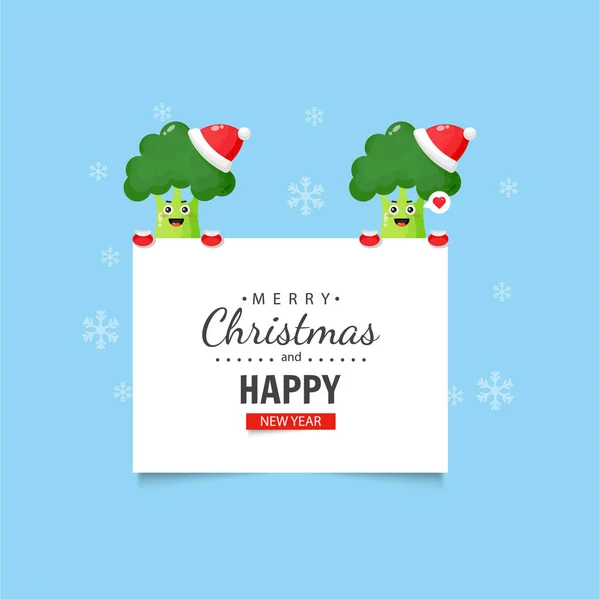 Niedlicher Brokkoli Mit Weihnachts Und Neujahrswünschen — Stockvektor