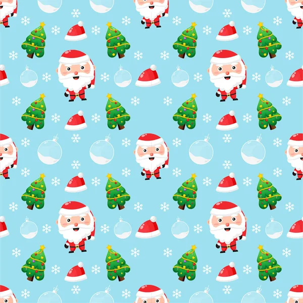 Noel temalı kusursuz desen. Sevimli Noel Baba ve Noel ağacı