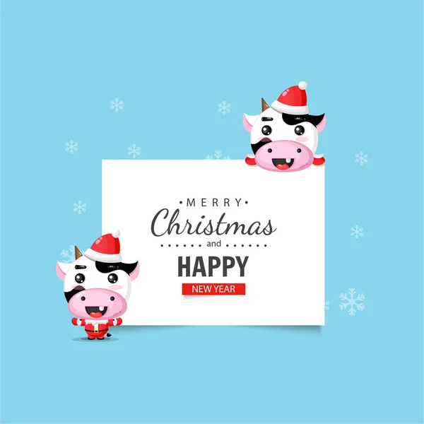 Niedliche Kuh Mit Weihnachts Und Neujahrswünschen — Stockvektor