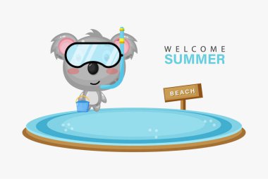 Kumsalda yüzen tatlı koala yaz aylarını selamlıyor.