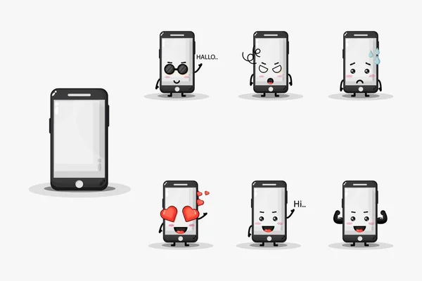 Set Cute Mobile Phone Character — Stock Vector