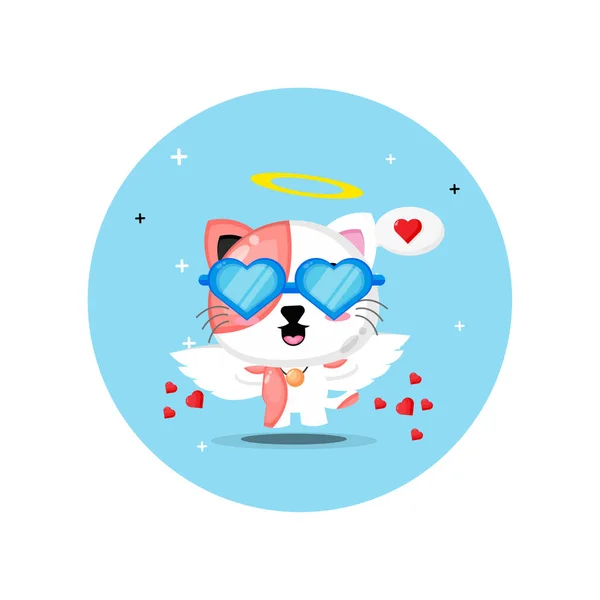 Lindo Gato Cupido Usando Gafas Amor — Vector de stock