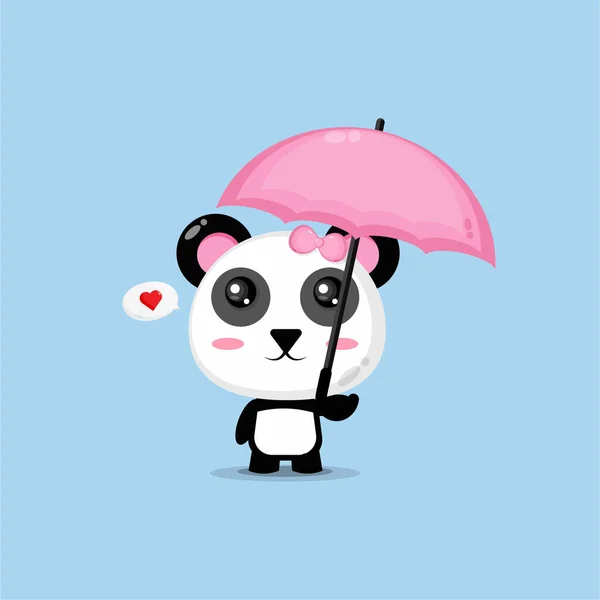 Bonito Panda Carregando Guarda Chuva Rosa — Vetor de Stock