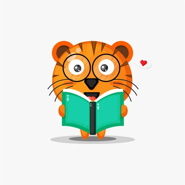 Leuke Tijger Leest Een Boek — Stockvector