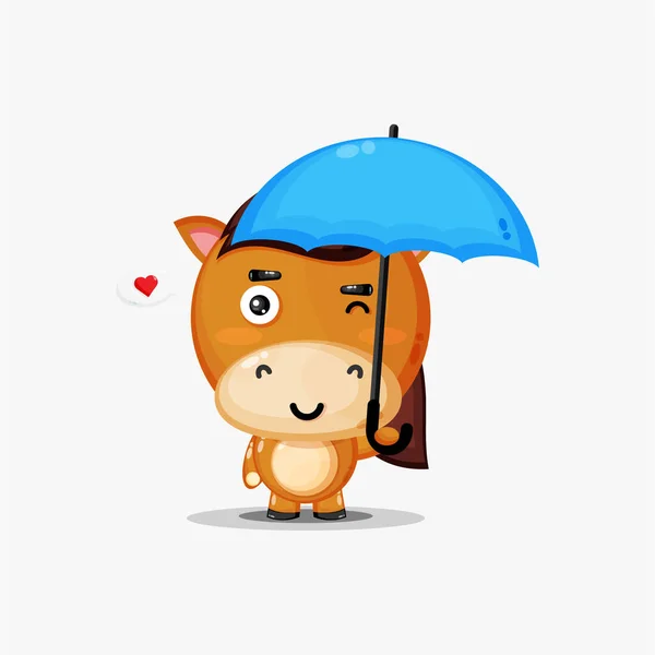 带着雨伞的可爱的马 — 图库矢量图片