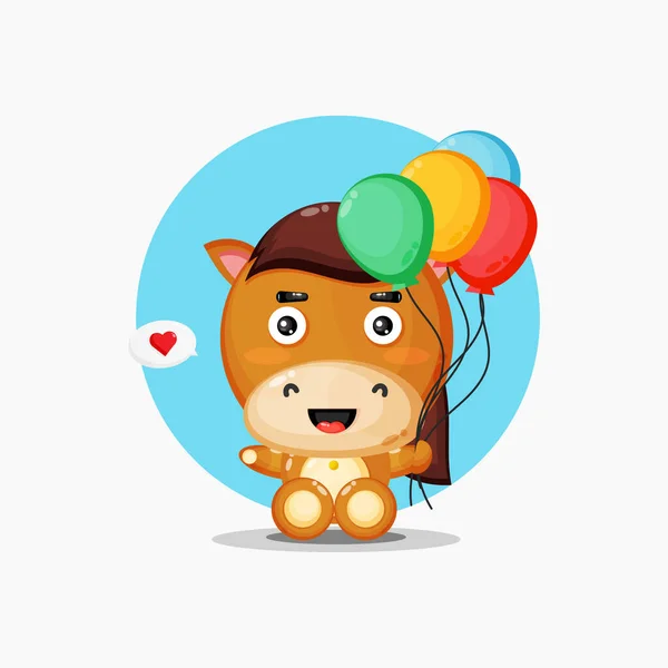 带气球的可爱马吉祥物 — 图库矢量图片