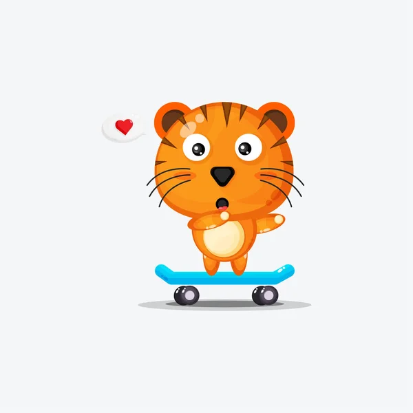 Niedlicher Tiger Spielt Skateboard — Stockvektor