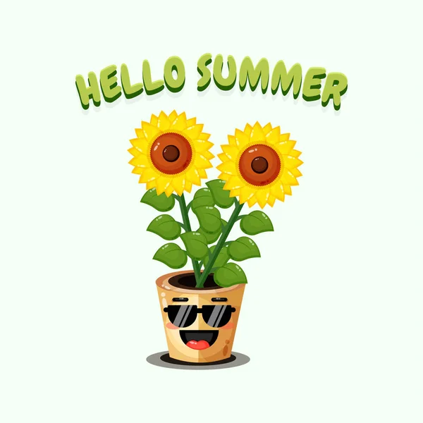Χαριτωμένο Ηλιοτρόπιο Φορώντας Γυαλιά Ευχές Καλοκαίρι — Διανυσματικό Αρχείο