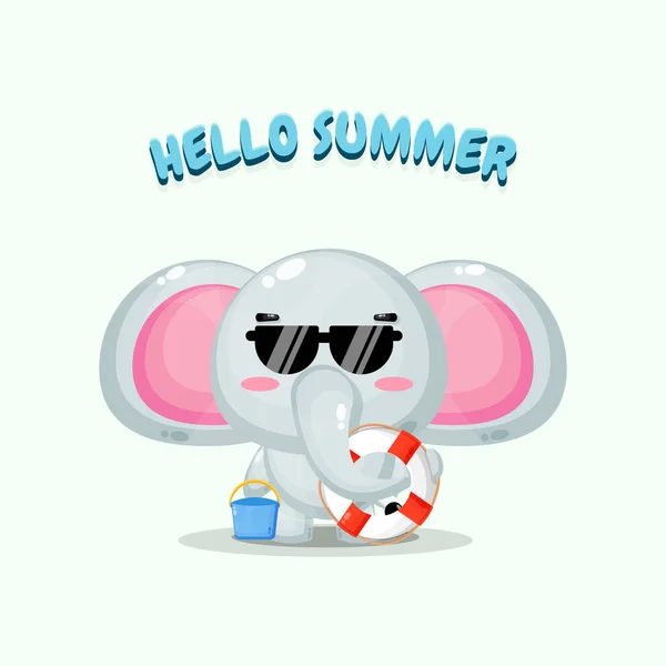 带着带着夏天问候的浮子的可爱大象 — 图库矢量图片