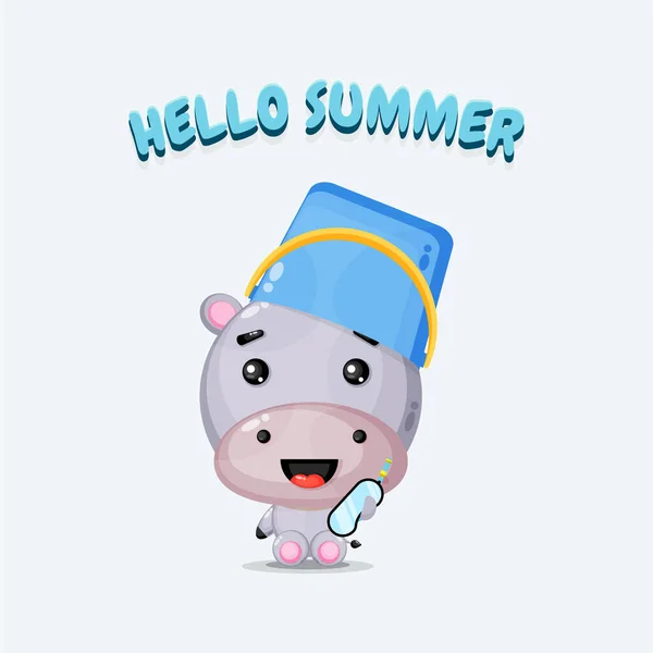 可爱的嬉皮士吉祥物 头戴水桶帽 带着夏日的问候 — 图库矢量图片