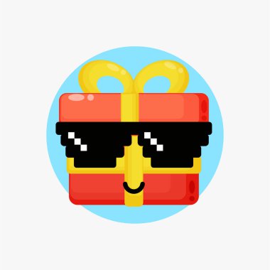 Piksel gözlük takan sevimli hediye kutusu karakteri