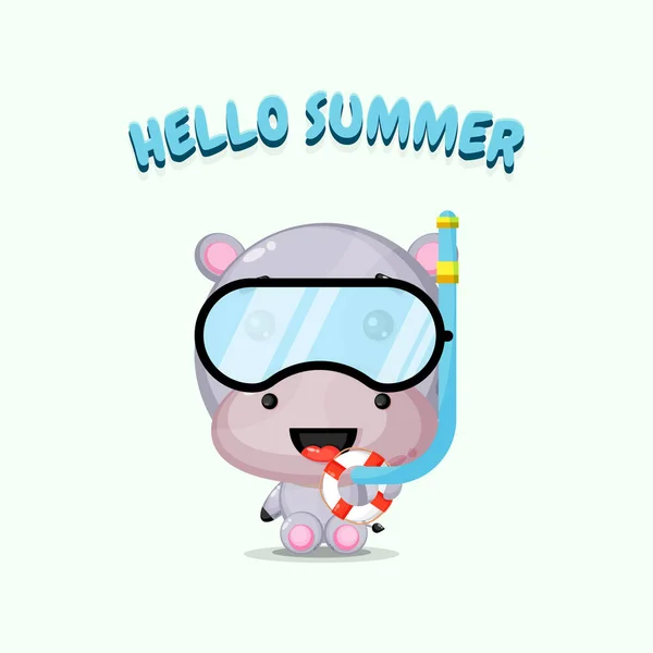 可爱的嬉皮士吉祥物 身穿带夏季问候的潜水装备 — 图库矢量图片