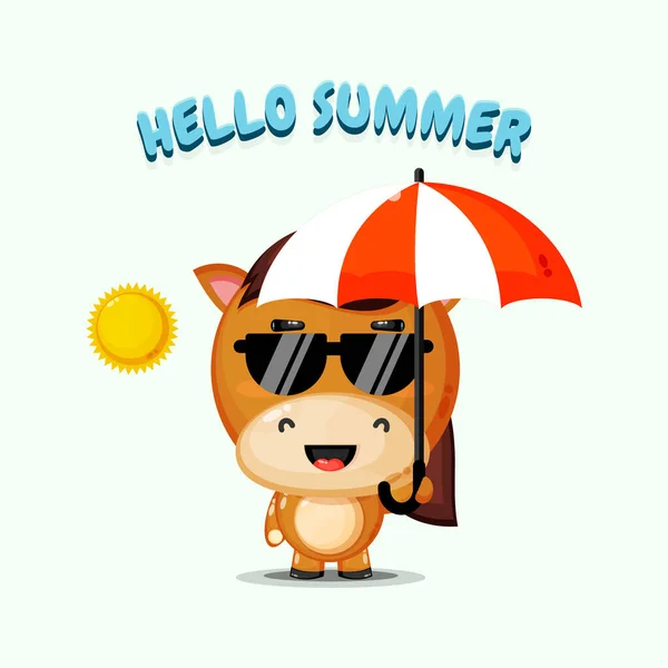 可爱的马吉祥物 带着带着雨伞和夏天的问候 — 图库矢量图片
