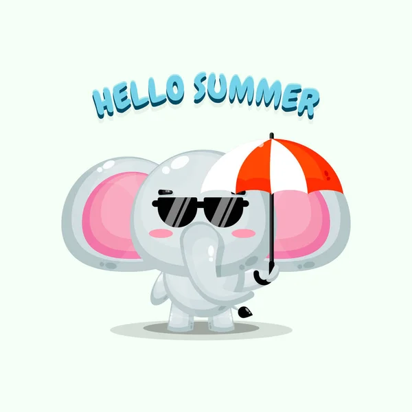 Симпатичный Талисман Слона Зонтиком Летними Приветствиями — стоковый вектор