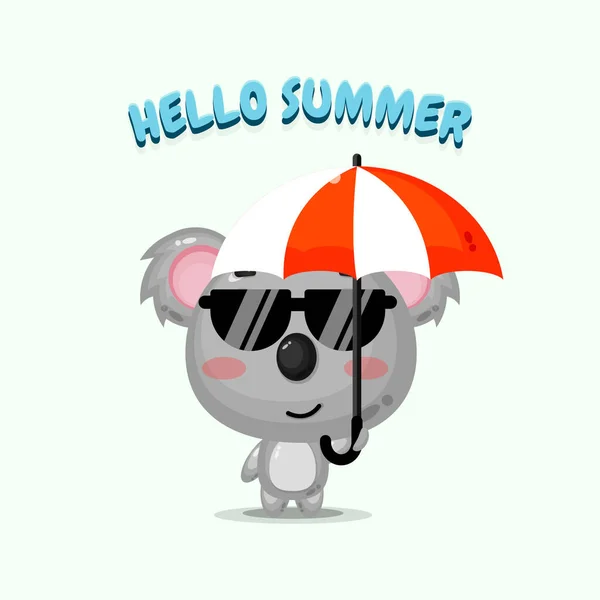 Cute Koala Mascot Carrying Umbrella Summer Greetings — Stock Vector