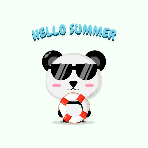 Cute Panda Carrying Float Summer Greetings — Stock Vector