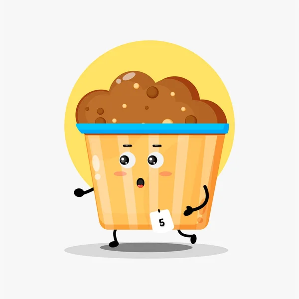 Ilustração Bonito Muffin Personagem Jogging — Vetor de Stock