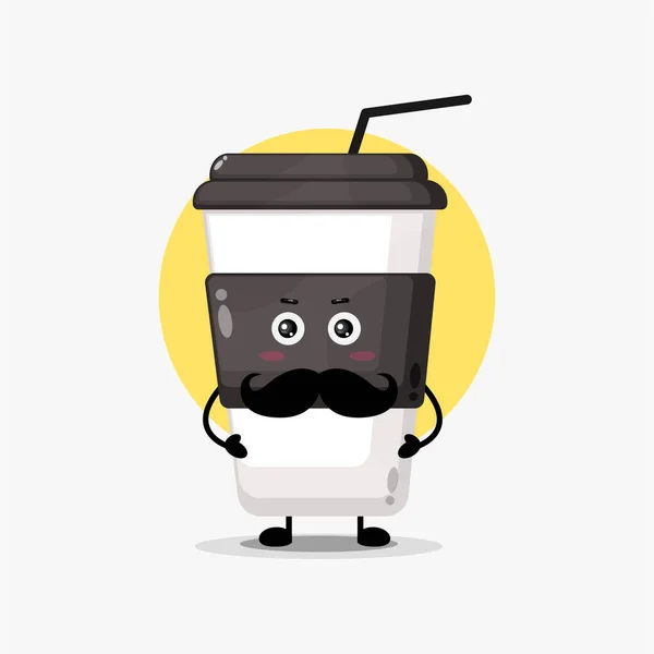 Cute Coffee Cup Character Mustache — Stock Vector