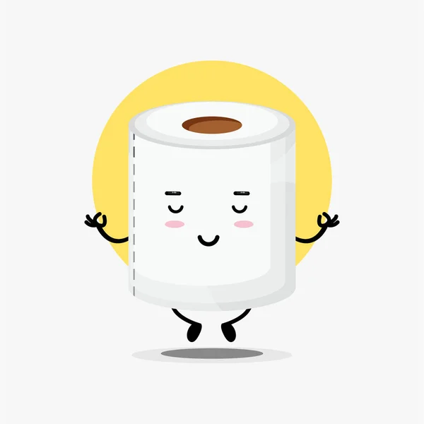 Cute Toilet Paper Character Yoga Pose — Stock Vector