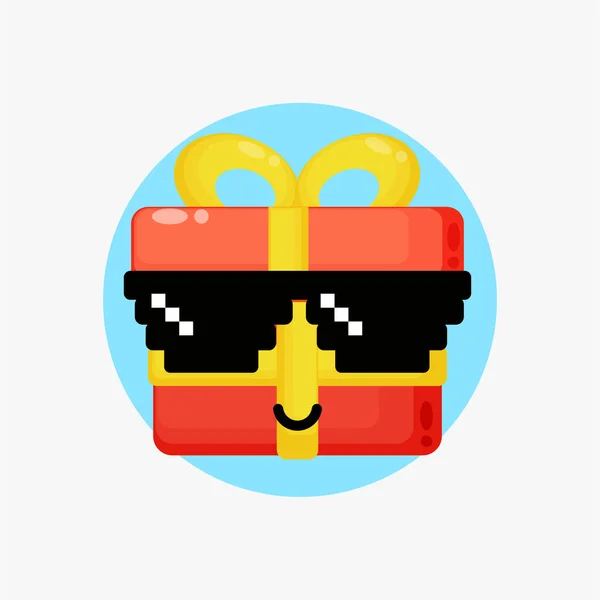 Χαριτωμένος Χαρακτήρας Κουτί Δώρου Φορώντας Pixel Γυαλιά — Διανυσματικό Αρχείο