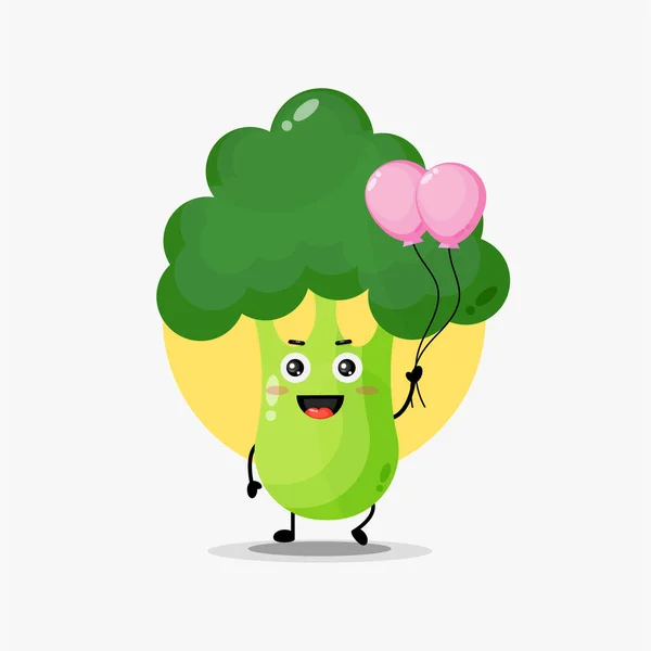 Balon Taşıyan Sevimli Brokoli Karakteri Tasviri — Stok Vektör