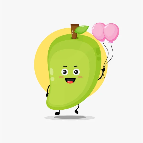 Balon Taşıyan Sevimli Mango Karakteri Tasviri — Stok Vektör