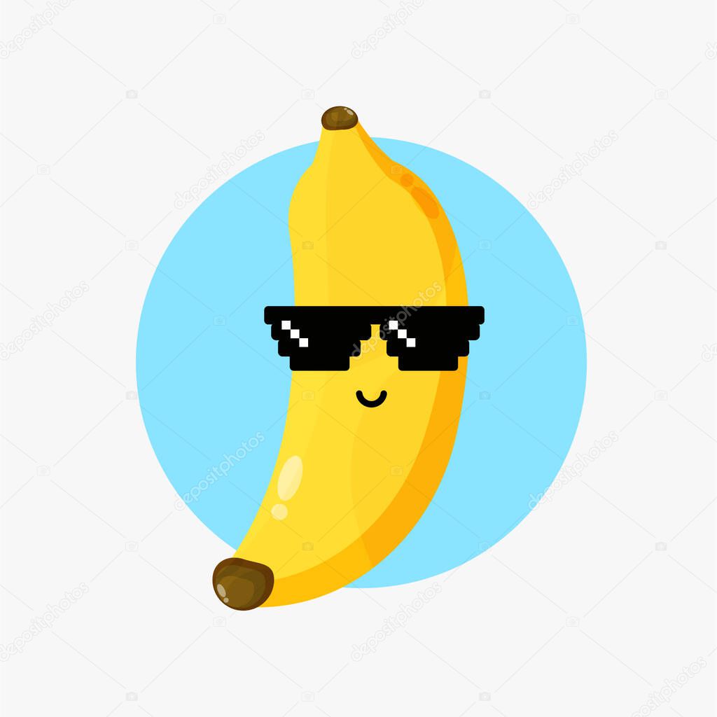 Cute banana character wearing pixel glasses