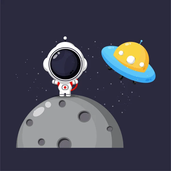Illustration Von Niedlichen Astronauten Und Ufo All — Stockvektor