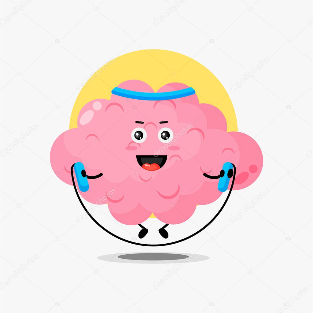 Cute brain character make gym by jumping rope