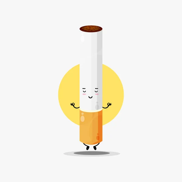 Lindo Personaje Cigarrillo Meditando Pose Yoga — Archivo Imágenes Vectoriales