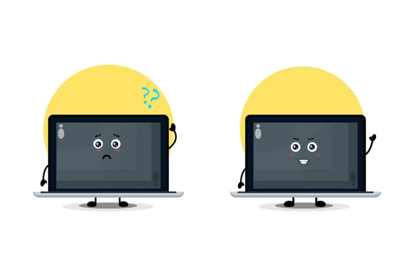 Aranyos Laptop Karakter Zavaros Boldog Kifejezés — Stock Vector