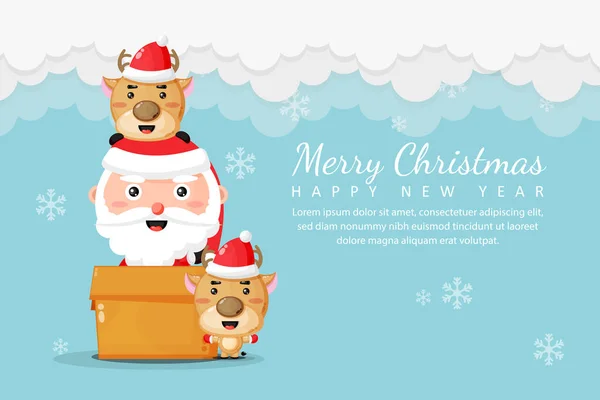 Merry Christmas Happy New Year Santa Deer — Stock Vector