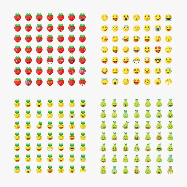 Conjunto Emoticons Frutas Para Mídias Sociais — Vetor de Stock