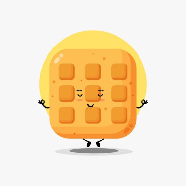 Tatlı waffle karakteri yoga pozisyonunda meditasyon yapıyor.