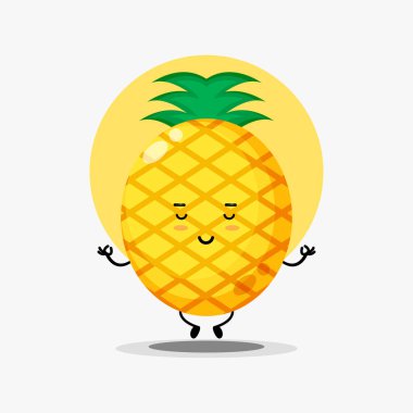 Yoga pozisyonunda meditasyon yapan sevimli ananas karakteri.