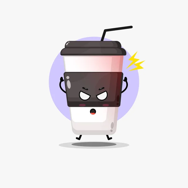 Cute Coffee Cup Character Angry — Stock Vector