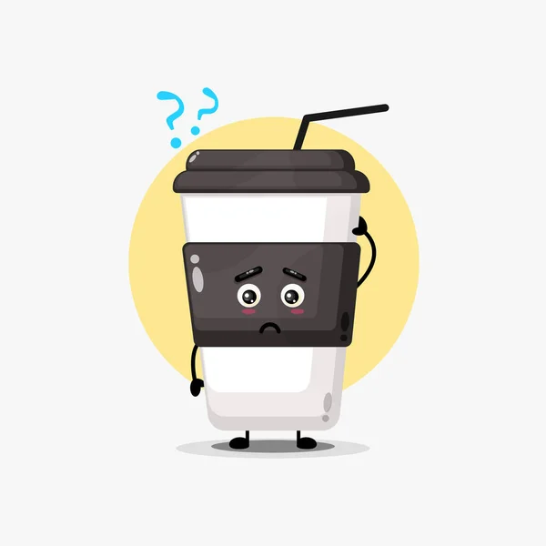 Cute Coffee Cup Character Confused — Stock Vector