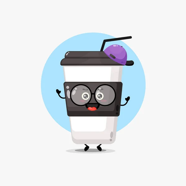 Personagem Bonito Xícara Café Usando Chapéu —  Vetores de Stock
