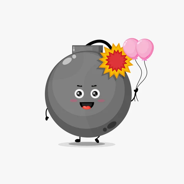 Εικονογράφηση Χαριτωμένο Χαρακτήρα Βόμβα Μεταφέρουν Μπαλόνι — Διανυσματικό Αρχείο