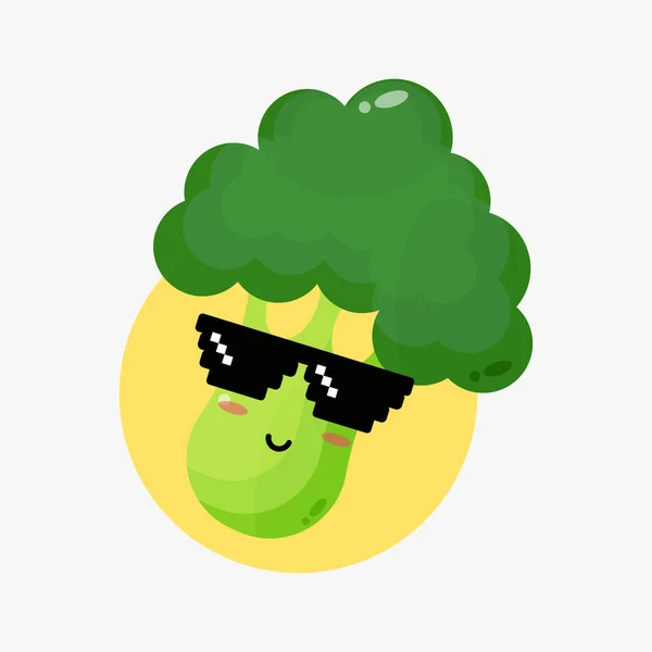 Lindo Brócoli Con Gafas Píxel — Vector de stock