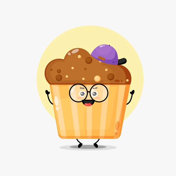 Mignon Personnage Muffin Portant Chapeau — Image vectorielle