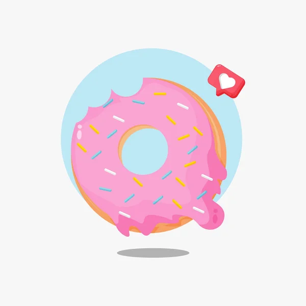 Mordido Donut Ícone Desenho Animado — Vetor de Stock