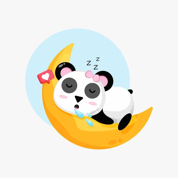 Ilustração Bonito Panda Dormindo Lua Crescente — Vetor de Stock